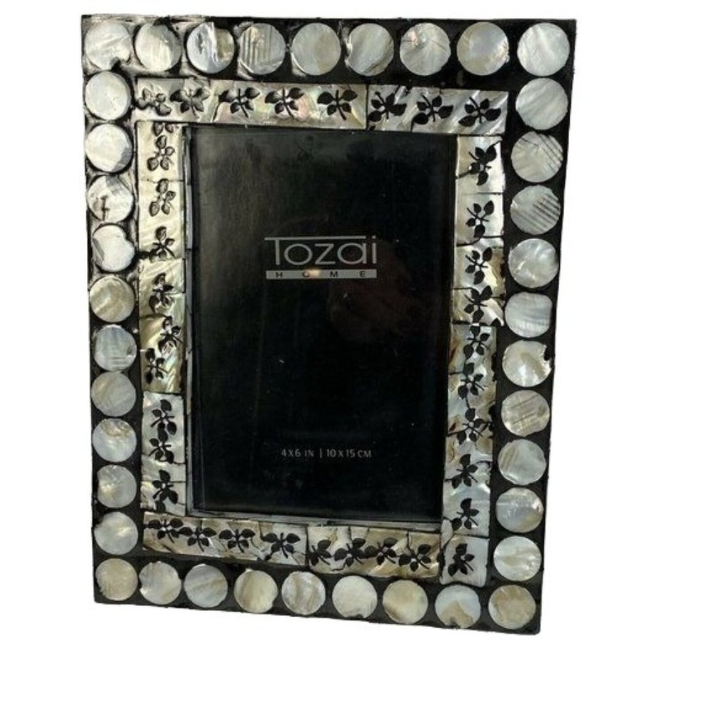 Tozai Home Photo Picture Frame 4x6 Mosaic Floral Black Frame & Mother Of Pearl
